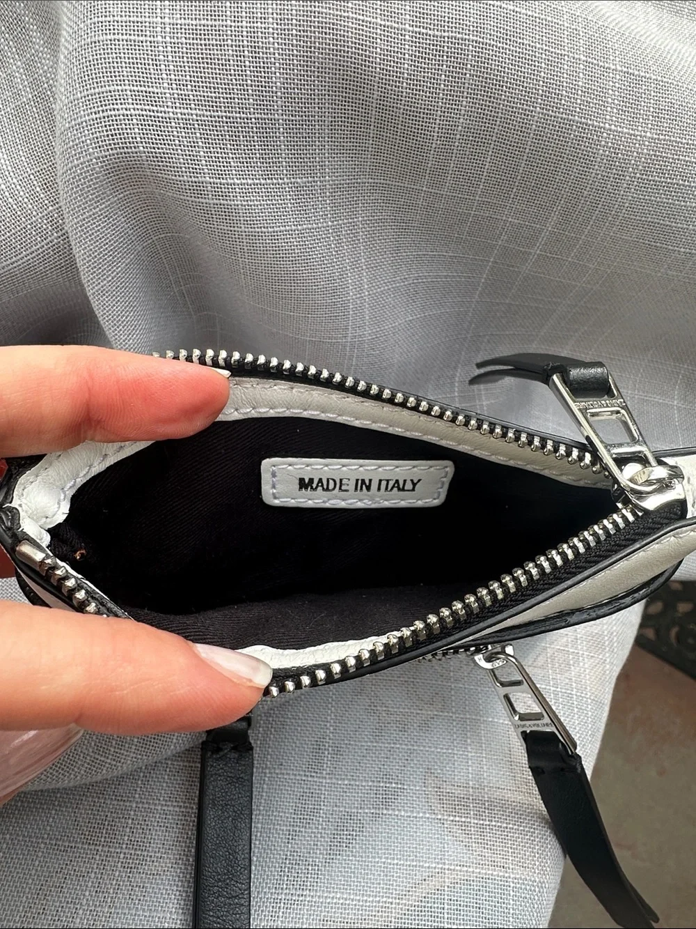 Zadig & Voltaire White Leather Mini Zip Card Case with Black Trim